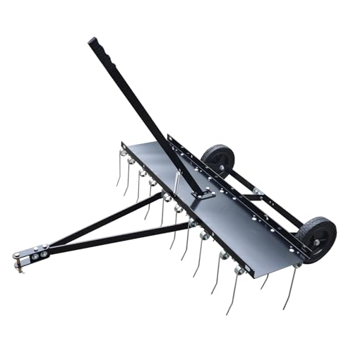 Hipicute Abschleppen hinter Dethatcher, 121.9 cm Abschlepp-Dethatcher mit 24 Federstahlzinken, Rasen-Dethatcher Rechen für ATV Mäher, Abschleppen hinter Rasenrechen mit Hebegriff für Garten Bauernhof von Hipicute
