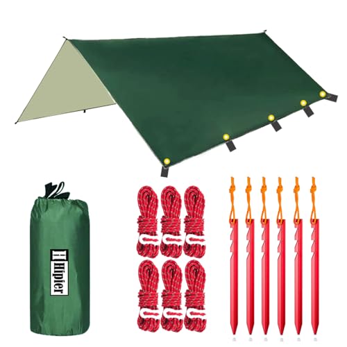 HipierFx Tarp 3x4 m Camping Zeltplane für Hängematte Leicht Sonnenschutz UV Schutz Wasserdicht Multifunktionales Zeltplane für Outdoor Wandern (Dunkelgrün) von HipierFx