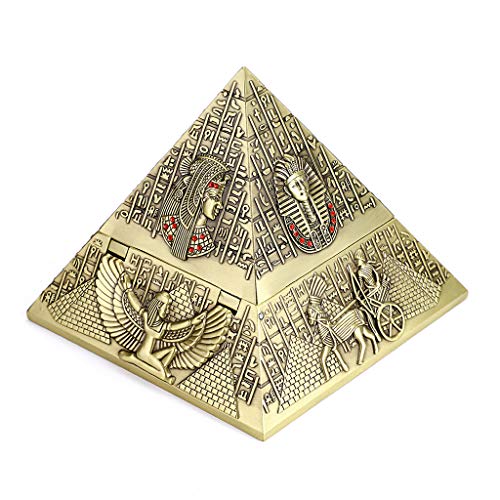 Hipiwe Winddichter Aschenbecher aus Metall in Pyramidenform – Vintage Ägyptischer Stil Zigarettenaschenbecher mit Deckel, Desktop-Tabak-Aschenbecher für drinnen und draußen, dekorative Kunst, Bronze von Hipiwe