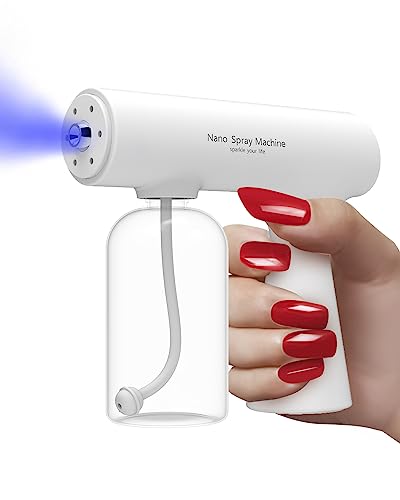 Mini Elektrische Desinfektionspistole 380 ml Sprühflasche Alkohol Nano Sprühnebelgerät Nebelmaschine für drinnen und draußen weiß, wiederaufladbarer Nano-Dampf ULV Sprüher mit blauem Licht-Atomize von Hipoten