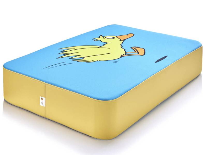 Hipp-Hopp Hüpfpolster "Die Sendung mit der Maus" blau/gelb (Motiv: Ente) S = L97 x B70 x H17 cm von Hipp-Hopp