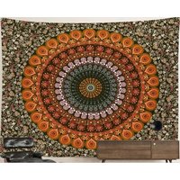 Amber Orange Boho Mandala Tapestry Flower Pattern Trippy Hippie Psychedelic Decoration Wall Hanging Meditation Red Green Peacock Spiritual von HippieNTapestryWorld