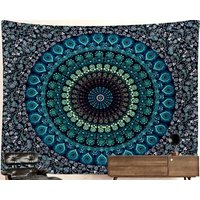 Aquamarine Turquoise Boho Mandala Tapestry Flower Pattern Trippy Hippie Psychedelic Decoration Wall Hanging Meditation Peacock Spiritual von HippieNTapestryWorld