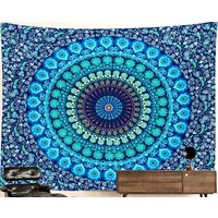 Atlantis Light Blue Mandala Tapestry Flower Pattern Trippy Hippie Psychedelic Decoration Wall Hanging Meditation Peacock Spiritual Boho von HippieNTapestryWorld