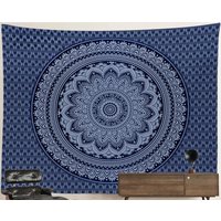 Dark Blue Blossom Mandala Tapestry Trippy Hippie Psychedelic Spiritual Decoration Wall Hanging Meditation Flower Fractal Pattern Boho Bloom von HippieNTapestryWorld