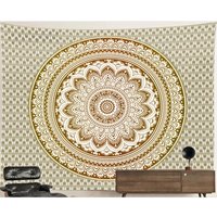 Golden Blossom Mandala Tapestry Trippy Hippie Psychedelic Spiritual Decoration Wall Hanging Meditation Flower Fractal Pattern Boho Bloom von HippieNTapestryWorld