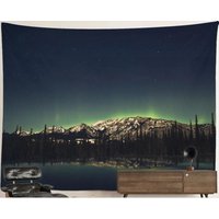 Scenic Landscape Tapestry Aurora Winter Snow Forest Mountain Boho Nature Beauty Night Sky Stars Milky Way Galaxy Wall Earth Decor Wilderness von HippieNTapestryWorld