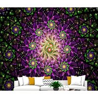 Trippy Fractal Tapestry Mandala Flower Bloom Hippie Wall Hanging Tendrils Cloth Red Blue Green Purple Orange Magic Symmetric Bright von HippieNTapestryWorld