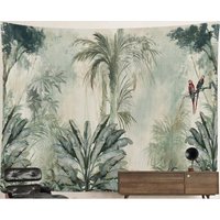 Tropical Jungle Tapestry Parrots Floral Palm Tree Wild Canopy Nature Green Leaves Boho Fern Abstract Painted Art Plant Wall Decor Rainforest von HippieNTapestryWorld