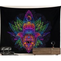 Uv-Blacklight Tapestry Psychedelic Trippy Sacred Geometry Fractal Art Hand Eye Sun Cosmic Energy Mandala Spiritual Boho Glowing Decor Flower von HippieNTapestryWorld