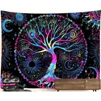 Uv-Blacklight Tapestry Psychedelic Trippy Tree Of Life Sacred Geometry Fractal Art Mandala Spiritual Boho Glowing Festival Decor Meditation von HippieNTapestryWorld
