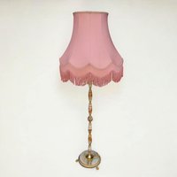 Rarität Mid-Century Stehlampe Mit Rosafarbenem Samtschirm & Fransen - Messingfuß Marmorverzierung von HipstoricalHome