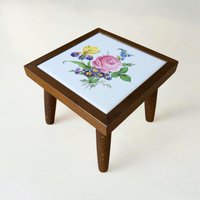 Seltener Vintage Mini-Blumentisch Mit Dekorierter Fliese - 60Er Jahre Retro-Tisch in 3 Designs von HipstoricalHome