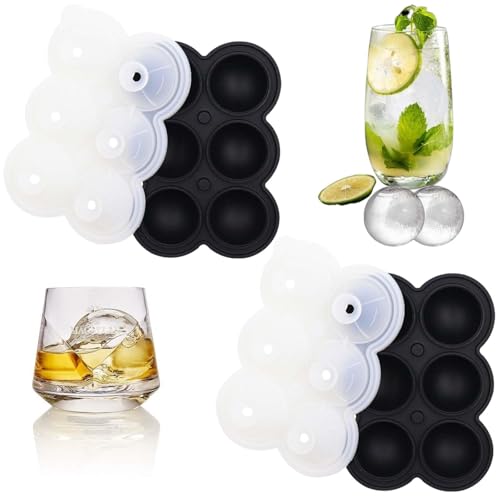 2er-Pack Eiswürfelform Silikon, Kann runde Eiswürfel mit einem Durchmesser von 4,5 cm produzieren, Wiederverwendbar & BPA-Frei, Geeignet für Bier, Whisky, Cocktails, Kaffee, Getränke (Schwarz) von Hiqiku