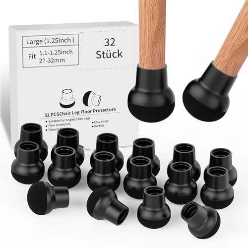 32 Stück Stuhlbeinkappen Rund, Schwarz Stuhlbeinschoner - Silikon Schutzkappen für Stuhlbeine mit Dicker Filzpolstern zum Schutz von Böden – Verhindern Sie Geräusche und Kratzer (L: 27-32mm) von Hiqiku