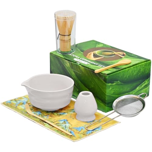 Hiqiku Matcha Set 7-teilig – Matcha Besen mit Matcha Schale & Zubehör, Starterset für Einsteiger und Matcha Tee Liebhaber, Geschenkidee (Weiß) von Hiqiku