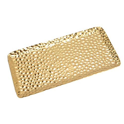 Hiraith Gehämmertes Tablett, Exquisites, Geruchloses Serviertablett aus Edelstahl für Wohnzimmer, Schlafzimmer, Küche, Badezimmer, 19,5 X 9,5 Cm (Gold) von Hiraith