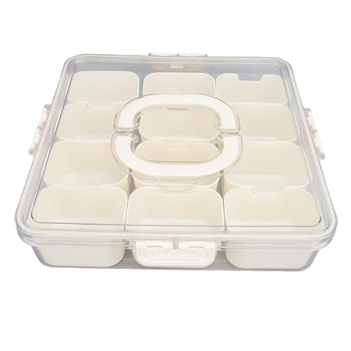 Hiraith 12 -Kompartiment Geteilte Servierschale mit Transparentem Deckel - Food Grade PET/ABS -Snack Organizer für Obst, Nüsse und Spicsing, Tragbarer Griff und Abnehmbare Trenner von Hiraith