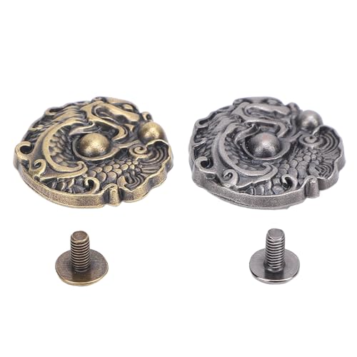 Hiraith 2 Set Dragon Muster Metallknöpfe - 24 -mm -Zinklegierung Vintage -Kleidung mit Schrauben, Geprägter Antikes Design für Jacken/Denim/Lederhandwerk von Hiraith
