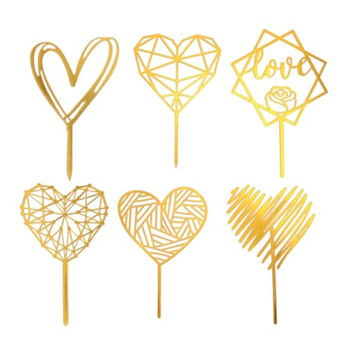 Hiraith 6PCS Gold Heart Cake Toppers Set | Wiederverwendbare Plastik -Cupcake -Dekorationen, Geburtstagsanagnungsversorgungen für Hochzeitsanwälte, Vielseitiges Kuchendekor für Alle Hiraith 6PCS Gold Heart Cake Toppers Set | Wiederverwendbare Plastik -Cupcake -Dekorationen, Geburtstagsanagnungsversorgungen für Hochzeitsanwälte, Vielseitiges Kuchendekor für Alle von Hiraith