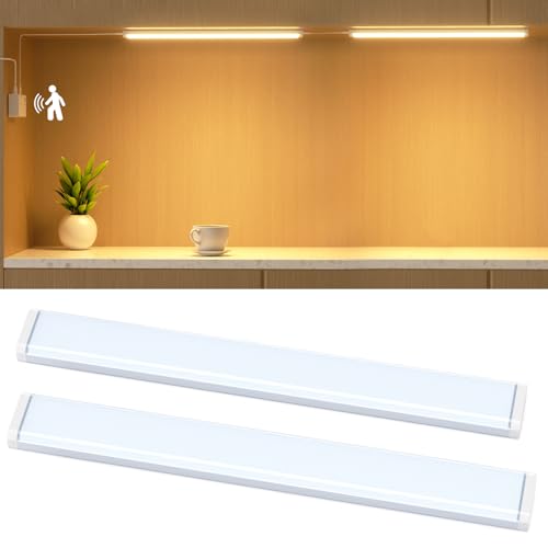 Hiromeco Unterbauleuchte Küche LED 230V, Dimmbar 2 Stück LED Schrankbeleuchtung mit Bewegungsmelder(42cm), 4 Helligkeit & Farbtemperaturen, 500lm LED Unterbauleuchte für Schreibtische, Küchen von Hiromeco