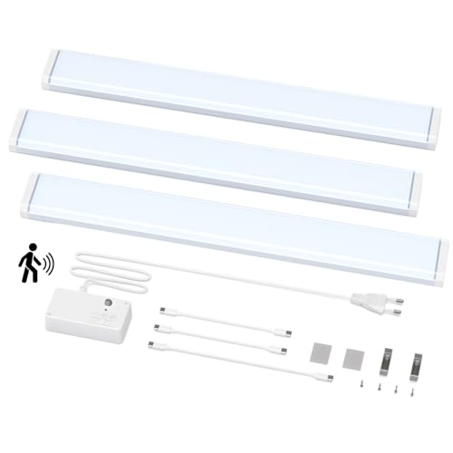 Hiromeco Unterbauleuchte Küche Dimmbar, 30cm Schrankbeleuchtung mit Bewegungsmelder, 3 Stück Schranklicht, 3000-6000K LED Leiste Küchen, Unterbauleuchte mit Steck für Schreibtische, Küchen, Schränke von Hiromeco