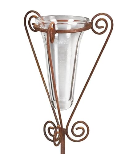 Hirsch Terracotta Regenmesser mit Glas Höhe 125 cm für den Gartenliebhaber incl. Universalstab filigran, Metallstab, stabil robust freistehend von Hirsch Terracotta