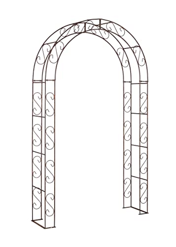 Hirsch Terracotta Rosenbogen Rund aus Metall stabil, Vollmaterial mit Edelrost, Rankgitter Breite 140cm Höhe 245cm Tiefe 40cm, incl. 4 Bodenanker von Hirsch Terracotta