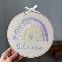 Personalisierter Stickrahmen Olivia, 22 cm, Regenbogen Mit Geburtsdaten, Eiche, Geschenk Für Geburt/Taufe/Geburtstag/Ostern, Handgemacht Personalisierter Stickrahmen Olivia, 22 cm, Regenbogen Mit Geburtsdaten, Eiche, Geschenk Für Geburt/Taufe/Geburtstag/Ostern, Handgemacht von Hirschgarten