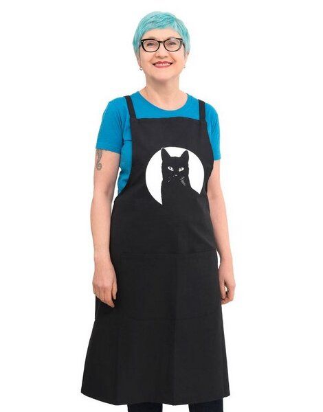 Hirschkind Bio-Kochschürze "Schwarzer Kater" handgewebt schwarz Fair-Trade von Hirschkind