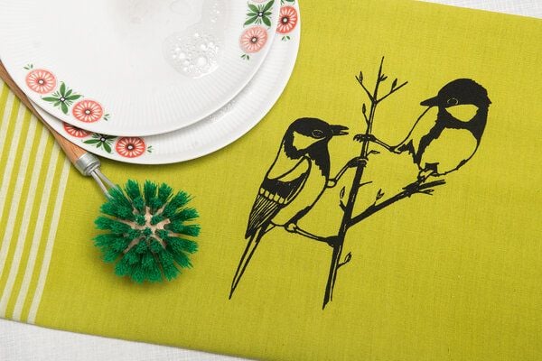 Hirschkind Bio & Fair-Trade-Geschirrtuch "Kohlmeisen" hellgrün von Hirschkind