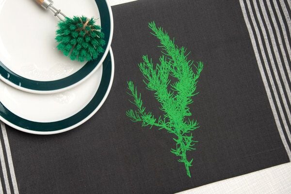 Hirschkind Bio- & Fair-Trade-Geschirrtuch 'Rosmarin' grau-weiß von Hirschkind