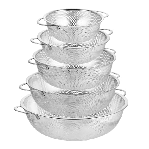 5er Set Edelstahl Micro Perforiertes Sieb mit Griffen-für Nudeln, Obst, Reis und Gemüse-robust und spülmaschinenfest - Küchensieb,Abtropfsieb, Nudelsieb, Sieb Edelstahl von Hisdricus