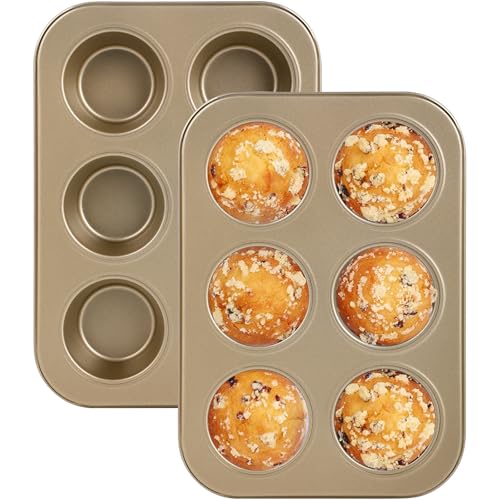 Hisdricus 2er Pack Muffin Backform – Antihaft Muffinform für 6 Muffins – Muffinblech für Cupcakes & Käsekuchen – Backofen geeignet – Gold von Hisdricus