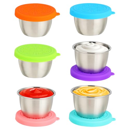 Hisdricus 6er Set 40 ml Salatdressing Behälter Edelstahl, mit auslaufsicheren Dipsaucenbehältern, ideal für Salatsaucen und Bento, auch als kleiner Gefrierbehälter verwendbar von Hisdricus