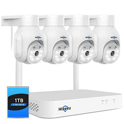 【5MP+PTZ】 Hiseeu Überwachungskamera Set Aussen WLAN mit 10CH Wireless NVR,4 Pcs 5MP PTZ WiFi Kameras mit 2-Wege Audio,Farbe Nachtsicht,Fernanzeige,App&Mail Alarm,1TB HDD Inklusive von Hiseeu