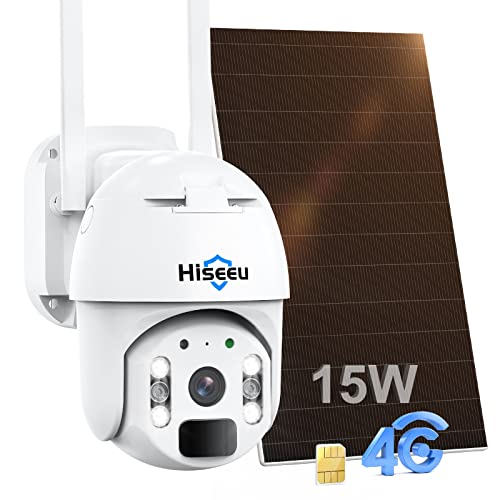 Hiseeu 3G/4G LTE Überwachungskamera Aussen mit SIM Karte,Überwachungskameras Aussen Akku mit Solarpanel 3MP PTZ Solar IP kameras mit PIR Bewegungsmelder,Farbe Nachtsicht,2-Wege-Audio von Hiseeu
