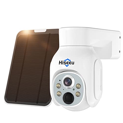 Hiseeu 3MP Überwachungskamera Aussen mit Solarpanel,360° PTZ Kabellos Kamera mit Farb-Nachtsicht,Bewegungserkennung,Sirenenalarm,IP66 wasserdicht,Arbeitet CCTV System von Hiseeu