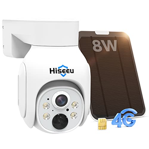 Hiseeu 3G/4G LTE Überwachungskamera Aussen mit SIM Karte,Überwachungskameras Aussen Akku mit Solarpanel 3MP PTZ Solar IP kameras mit PIR Bewegungsmelder,Farbe Nachtsicht,2-Wege-Audio von Hiseeu
