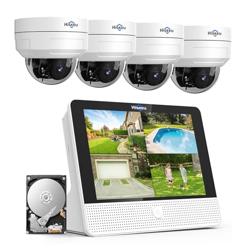 【4K Auflösung+360°PTZ】 Hiseeu 8MP Überwachungskamera Set Aussen,4X 8MP 360° Überwachung Kamera Aussen mit Bewegungsmelder,Farbe Nachtsicht,2-Wege-Audio,IP66 Wasserdicht,3TB Festplatte Inklusive von Hiseeu