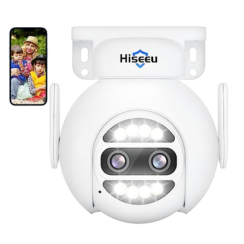 Hiseeu 【10X Hybrid-Zoom】 4MP Überwachungskamera Aussen WLAN mit Dual-Objektiv,360 ° Anzeigen PTZ Kamera mit 10X Hybrid Zoom,Farbe Nachtsicht,2-Wege-Audio,IP66 Wasserdicht,Cloud/SD-Karten Speicher von Hiseeu