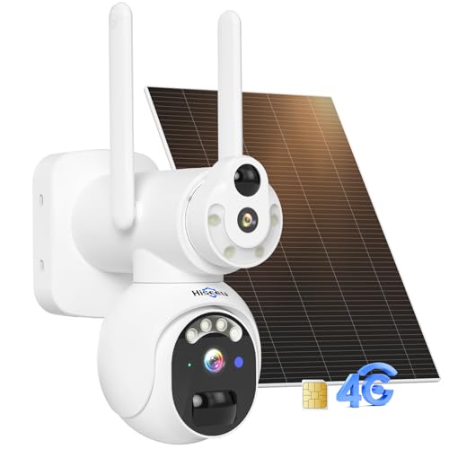 Hiseeu 【Doppellinse】 3G/4G LTE Überwachungskamera Aussen mit SIM Karte,Überwachungskameras Aussen Akku mit Solarpanel 3MP PTZ Solar IP kameras mit PIR Bewegungsmelder,Farbe Nachtsicht,2-Wege-Audio von Hiseeu