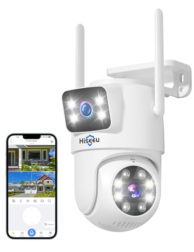 Hiseeu 【Dual-Objektiv】 3MP Überwachungskamera Aussen WLAN,2,4G/5G Dual-Ansicht PTZ WiFi Kamera Outdoor,360° Schwenkbar Personenerkennung mit Automatische Verfolgung,Farbnachtsicht,IP66 von Hiseeu