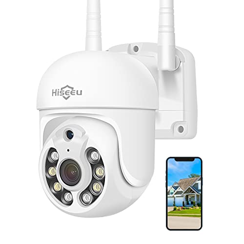 Hiseeu Überwachungskamera Aussen WLAN,360 ° Anzeigen PTZ Kamera mit 5X Digitaler Zoom,Farbe Nachtsicht,2-Wege-Audio,IP66 Wasserdicht,Cloud/SD-Karten Speicher von Hiseeu