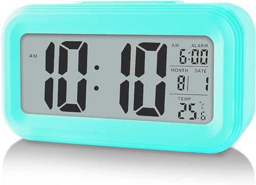 Hiseeyo Aufgerüsteter Digitaler Wecker, 4.3" LED-anzeige Mit Temperatur Größerer Lound Light Control Portable Snooze Kalender Helligkeit Mit Batteriebetriebenen Wecker Nachttisch (blau) von Hiseeyo