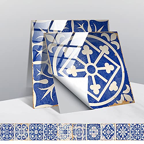 30 Stück Fliesenaufkleber, Hiser Retro Böhmen Monaco Stil Wasserdicht Ölfest Stickerfliesen Mosaik Marmor Deko Selbstklebende Fliesenfolie für Badezimmer Wohnzimmer Küche (Vintage-Blau,10x10cm) von Hiseng