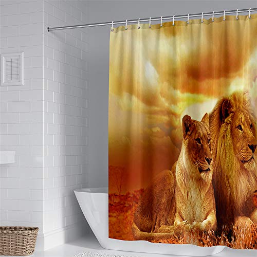 Duschvorhang aus Polyester Wasserdichter, Waschbare Duschvorhänge mit 12 Duschvorhangringen, Hiser Löwendruck Badewannevorhang für Badezimmer (Ehemann und Ehefrau,180x200cm) von Hiseng