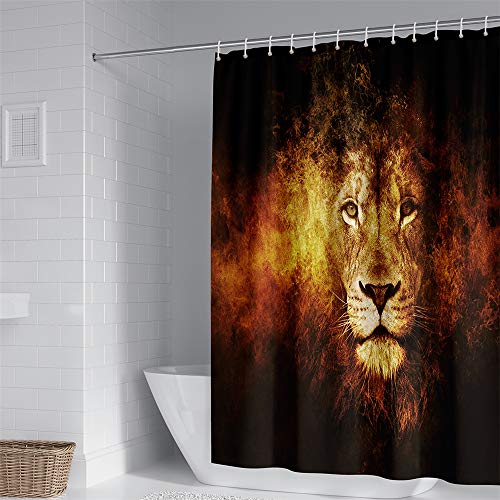 Duschvorhang aus Polyester Wasserdichter, Waschbare Duschvorhänge mit 12 Duschvorhangringen, Hiser Löwendruck Badewannevorhang für Badezimmer (König,180x180cm) von Hiseng