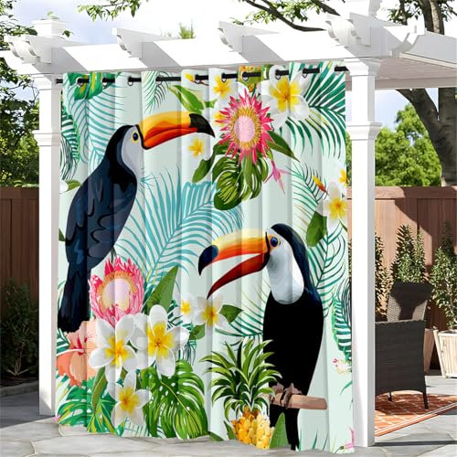 Hiseng 1 Stück Outdoor Vorhänge, Wasserdicht Verdunkelungsvorhang mit Ösen, 3D Tropisches Outdoorvorhänge Wetterfest Sichtschutz Sonnenschutz für Pavillon Terrasse (100x140cm,Vogel) von Hiseng