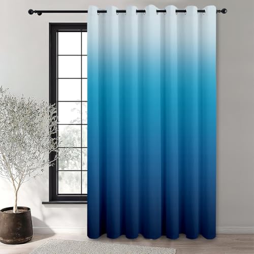 Hiseng 1 Stück Outdoor Vorhänge Wasserdicht Verdunkelungsvorhang mit Ösen, Farbverlauf Outdoorvorhänge Wetterfest Sonnenschutz Blickdicht Vorhang für Pavillon (132x182cm,Blau) von Hiseng